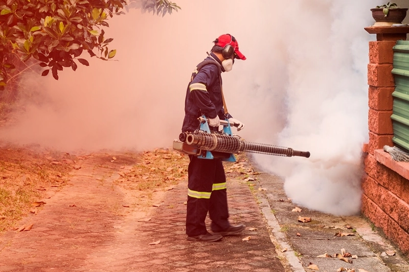 Pest control technician spraying treatment