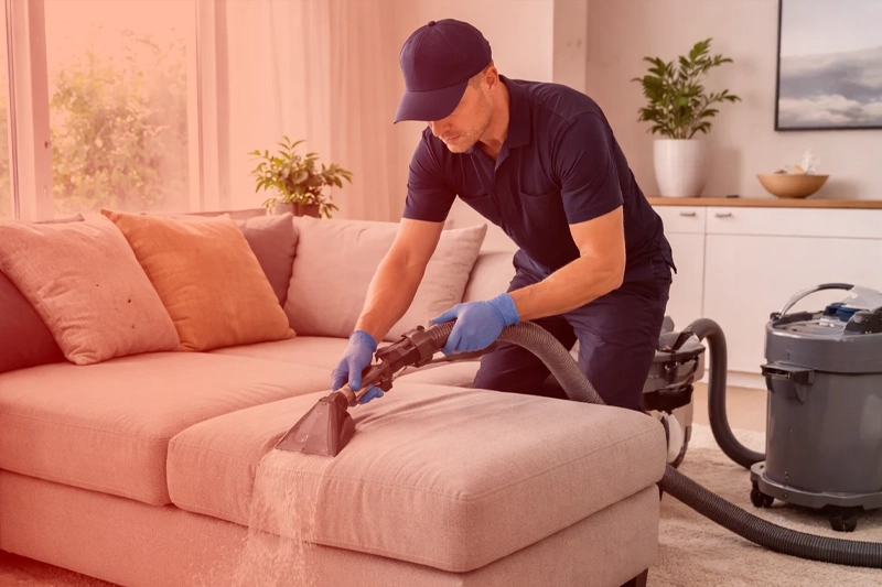 Upholstered sofa in a living room