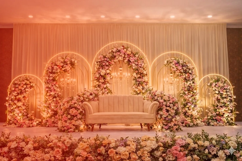 Decorated wedding stage with flowers